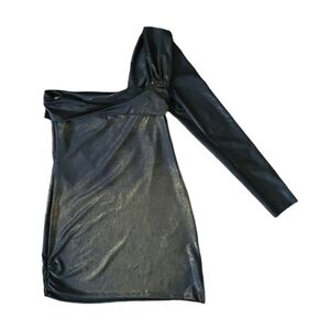 BAJA EAST Sz 2 One Shoulder Mini Dress Black Shimmery Bodycon Party Rave LBD NWT